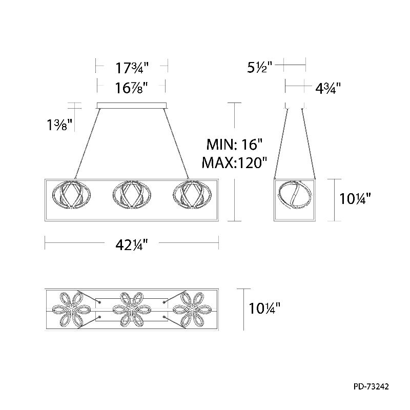 dweLED PD-73242 Sinclair 3-lt 42" LED Linear Pendant