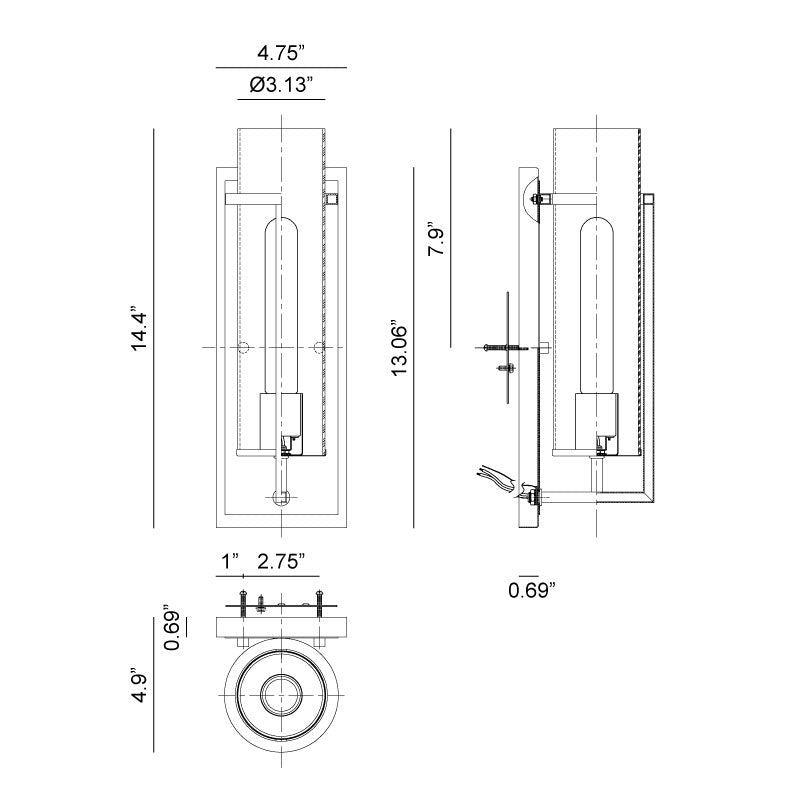 Matteo S03901 Tubulaire 1-lt 14" Tall Wall Sconce
