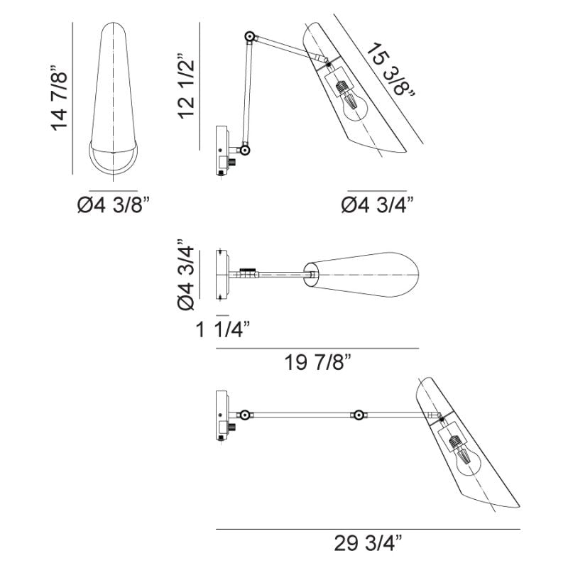 Matteo S08021 Butera 1-lt 15" Tall Swingarm Wall Light