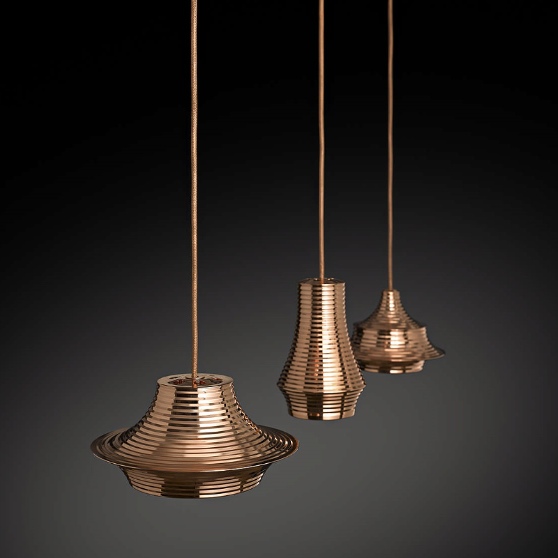 Bover Tibeta Set 3 3-lt 28" LED Pendant-Brilliant Copper/Copper Metal Mesh