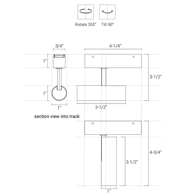 Elite FT-T2-1 Tension 9W 48V LED Cylinder Track Head