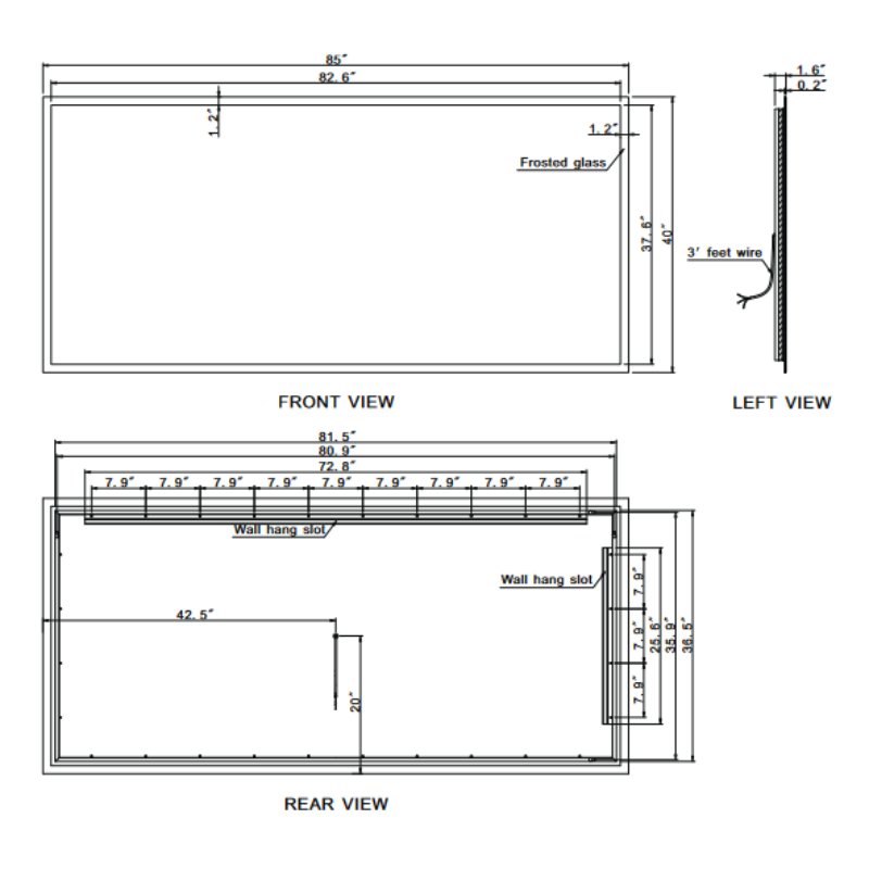 Paris Mirror Rectangle 85" x 40" LED Backlit Mirror, RGB