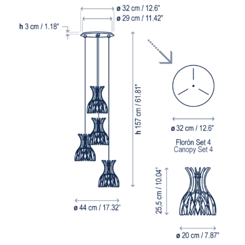 Bover Domita S/20/4L 4-lt 17" LED Pendant