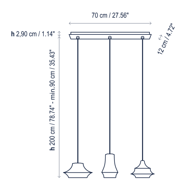 Bover Tibeta Set 3 3-lt 28" LED Pendant