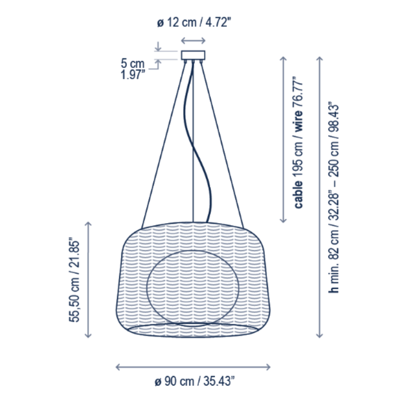 Bover Fora 90 1-lt 35" LED Outdoor Pendant, TRIAC