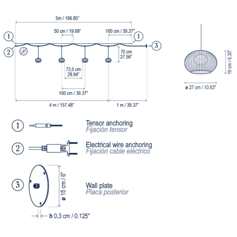 Bover Garota Catenary S/27/4L 4-lt 197" LED Outdoor Pendant