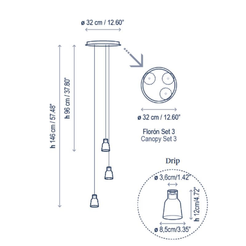 Bover Drip S/03L 3-lt 13" LED Pendant