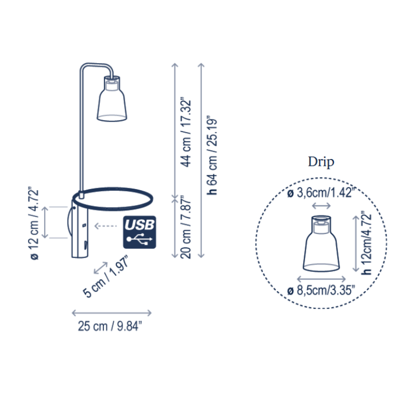 Bover Drip A/03 1-lt 25" Tall LED Wall lamp