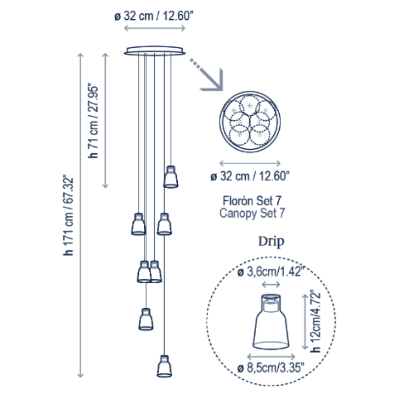 Bover Drip S/07L 7-lt 13" LED Pendant