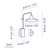 Bover Platet A/02 1-lt 16" Tall LED Wall Sconce