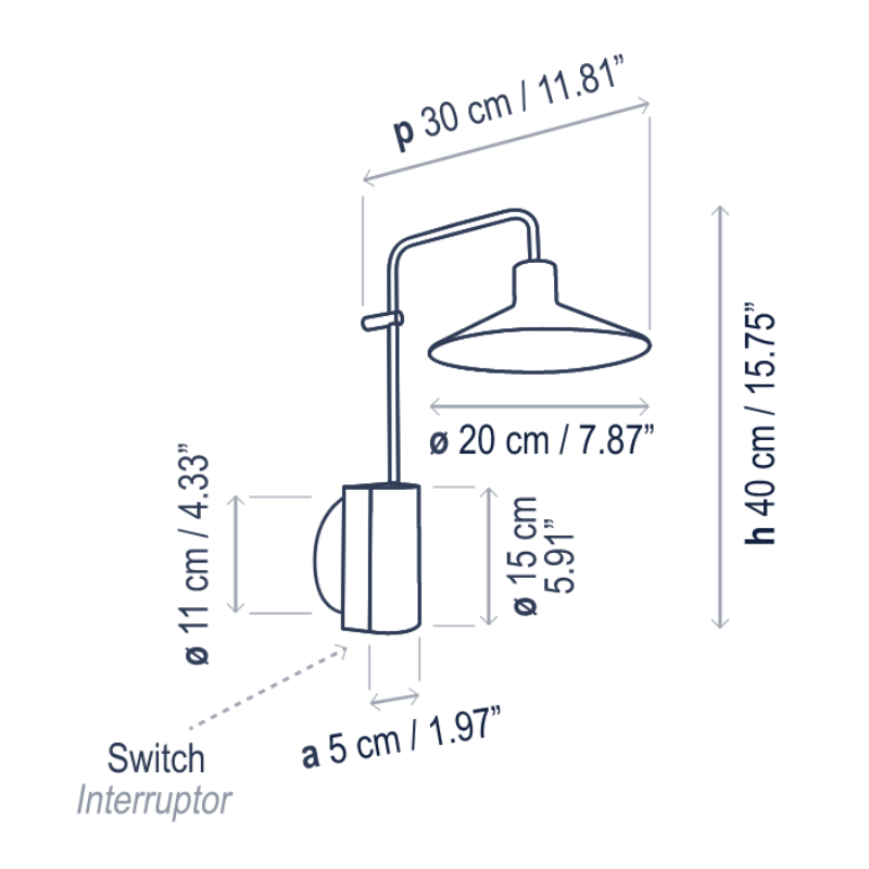 Bover Platet A/02 1-lt 16" Tall LED Wall Sconce