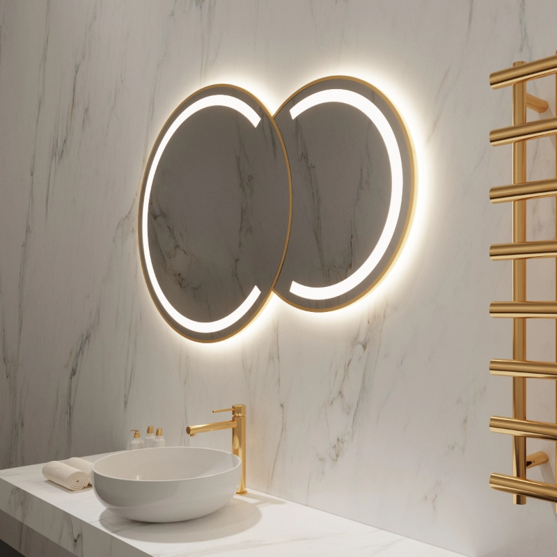 Paris Mirror Bubble Harmony 50" x 32" LED Vanity Front-Lit & Backlit Mirror - Gold