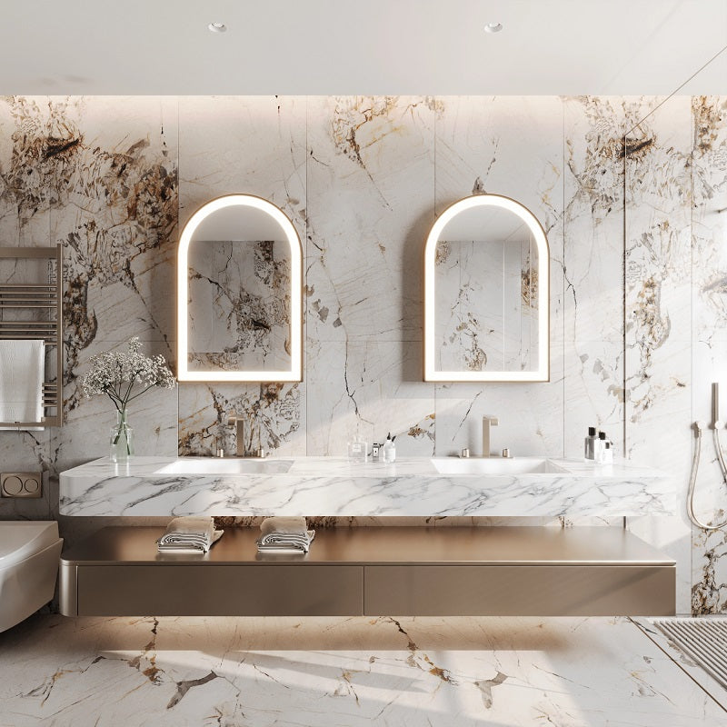 Paris Mirror Chic 24" x 36" Arch LED Vanity Front-Lit Mirror, 3CCT Selectable - Gold