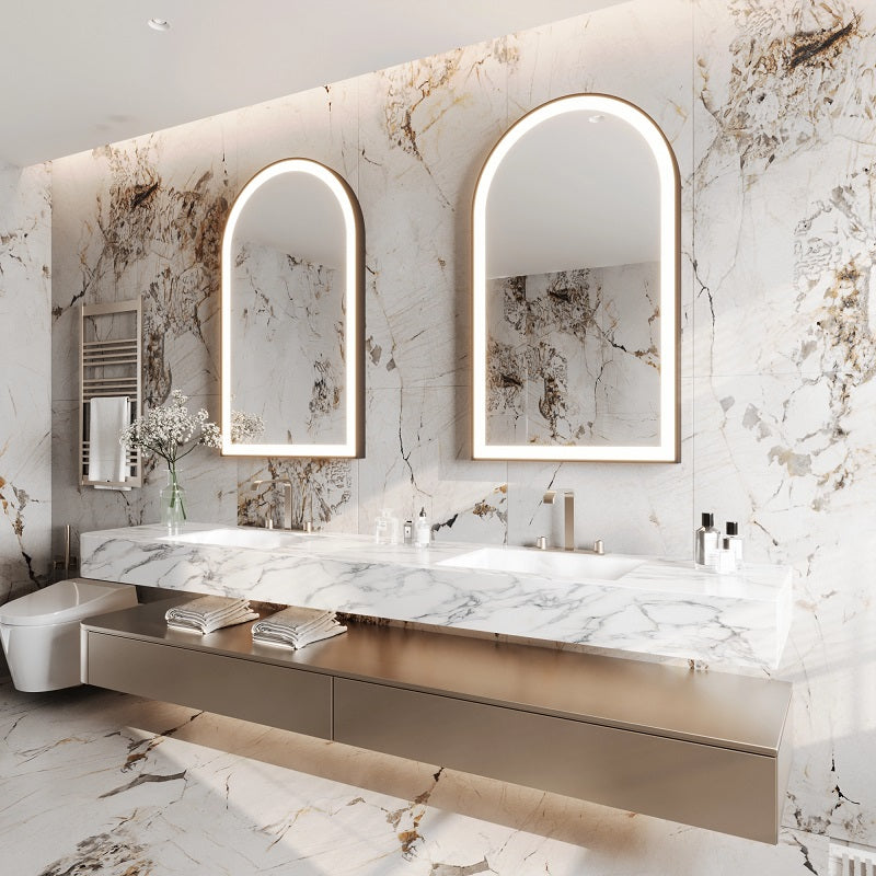 Paris Mirror Chic 28" x 48" Arch LED Vanity Front-Lit Mirror - Gold