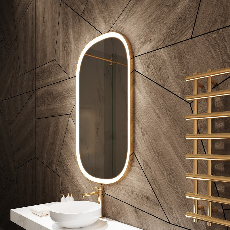 Paris Mirror Chic 28" x 48" Oval LED Vanity Front-Lit Mirror, 3CCT Selectable - Gold