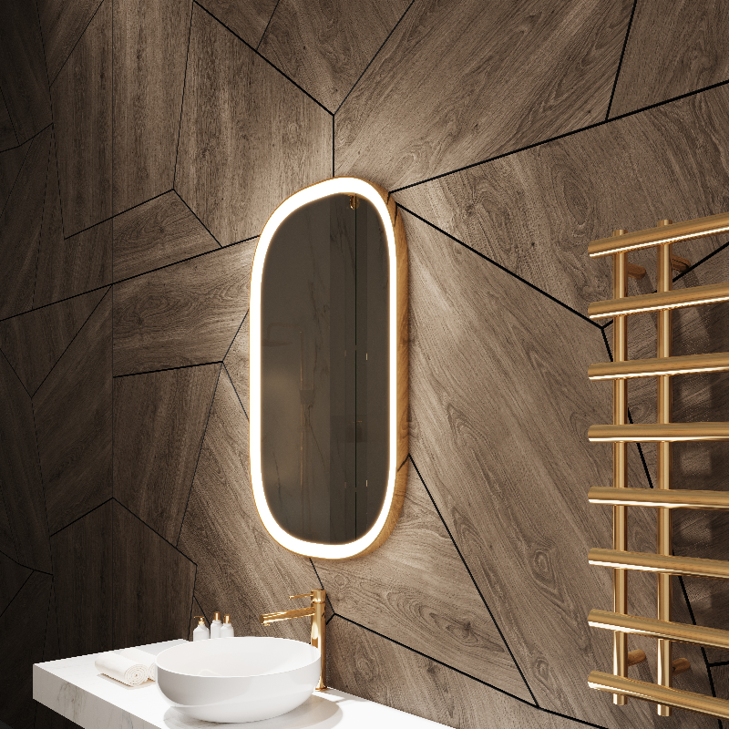 Paris Mirror Chic 24" x 36" Oval LED Vanity Front-Lit Mirror, 3CCT Selectable - Gold