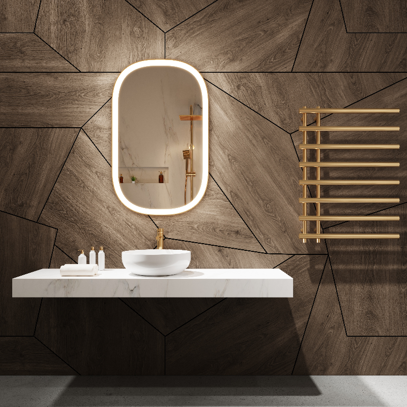 Paris Mirror Chic 24" x 36" Oval LED Vanity Front-Lit Mirror, 3CCT Selectable - Gold