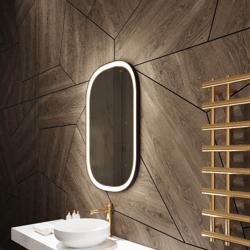 Paris Mirror Chic 24" x 36" Oval LED Vanity Front-Lit Mirror, 3CCT Selectable - Black