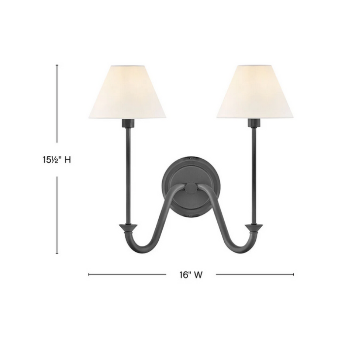 Hinkley 45162 Greta 2-lt 16" LED Wall Sconce