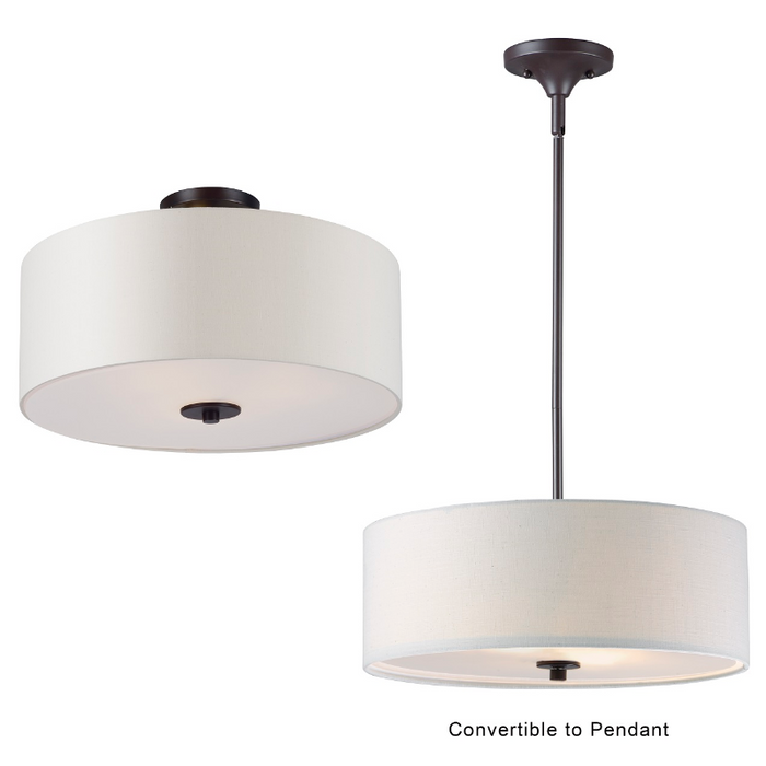 Maxim 10014 Bongo 3-lt 18" Pendant/Semi-Flush Mount - Oil Rubbed Bronze/Oatmeal