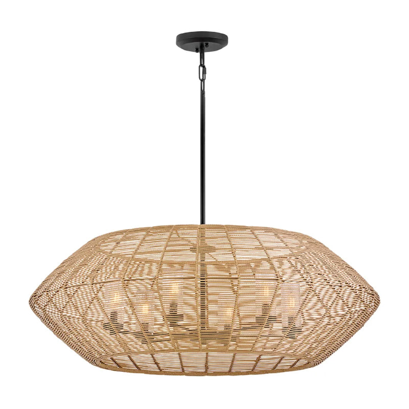 Hinkley 10386 Luca 6-lt 42" LED Outdoor Chandelier - Natural All Weather Rattan