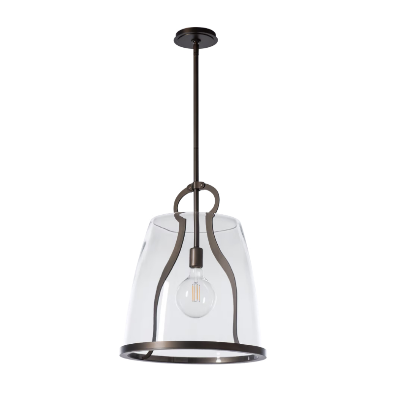 Hubbardton Forge 131066 Caliper 1-lt 16" Pendant - Dark Smoke/Clear Glass