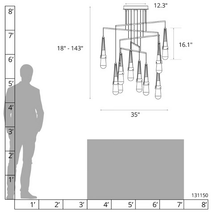 Hubbardton Forge 131150 Link 10-lt 35" LED Pendant