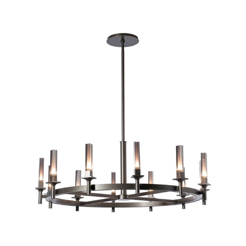 Hubbardton Forge 131622 Windsor 12-lt 43" LED Chandelier - Dark Smoke/Mirrored Smoke Glass