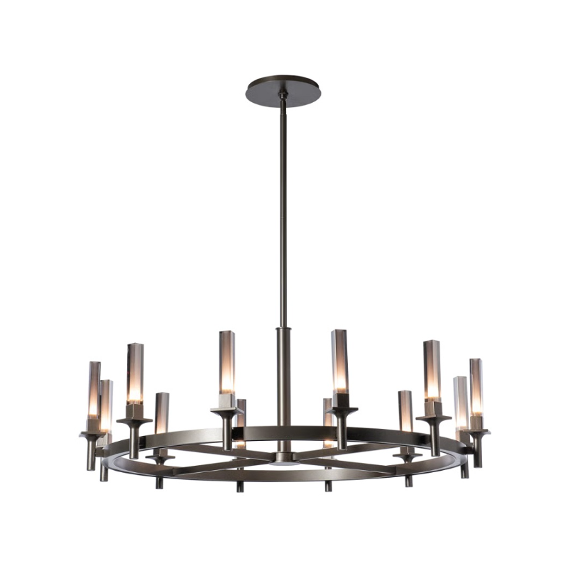 Hubbardton Forge 131622 Windsor 12-lt 43" LED Chandelier - Dark Smoke/Mirrored Smoke Glass
