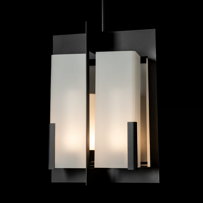 Hubbardton Forge 132043 Summit 4-lt 23" Lantern - Black/Frosted Glass