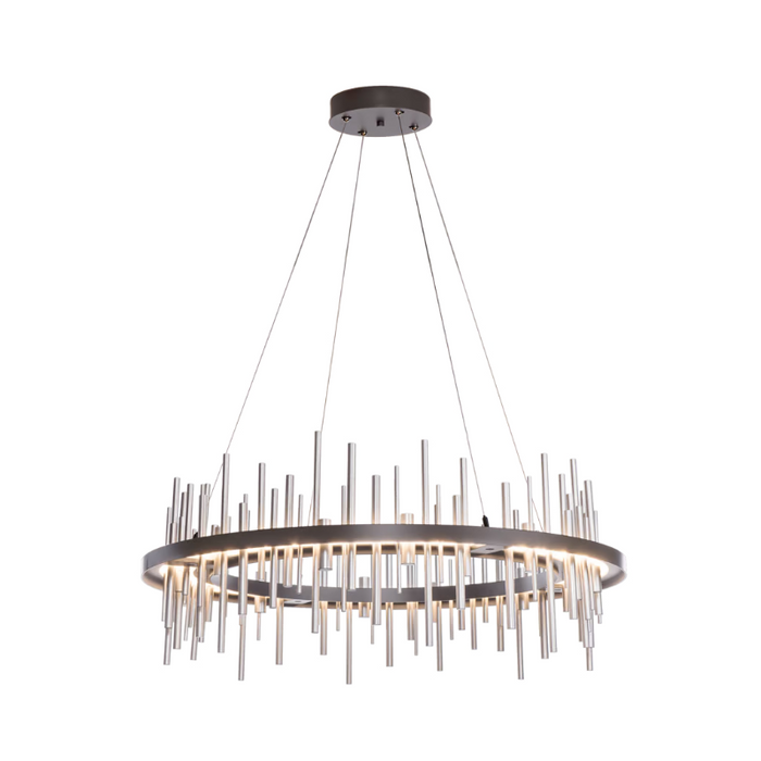Hubbardton Forge Cityscape Circular 139910 38" LED Pendant - Dark Smoke/Sterling
