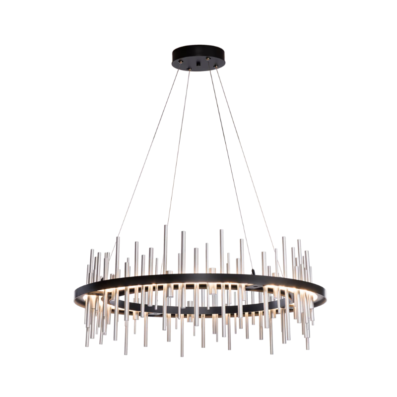 Hubbardton Forge Cityscape Circular 139910 38" LED Pendant - Black/Sterling