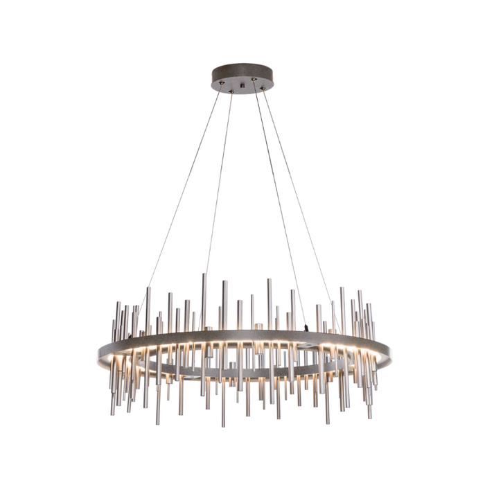 Hubbardton Forge Cityscape Circular 139910 38" LED Pendant - Natural Iron/Vintage Platinum