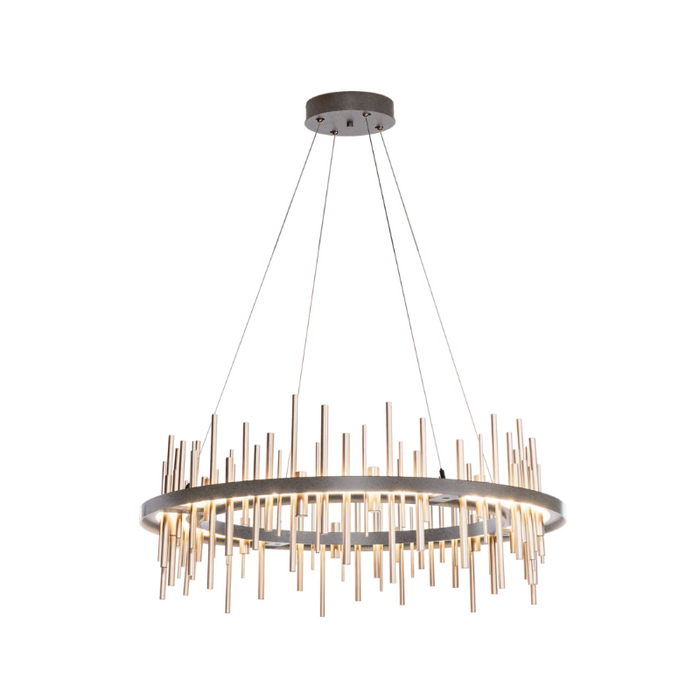Hubbardton Forge Cityscape Circular 139910 38" LED Pendant - Natural Iron/Soft Gold