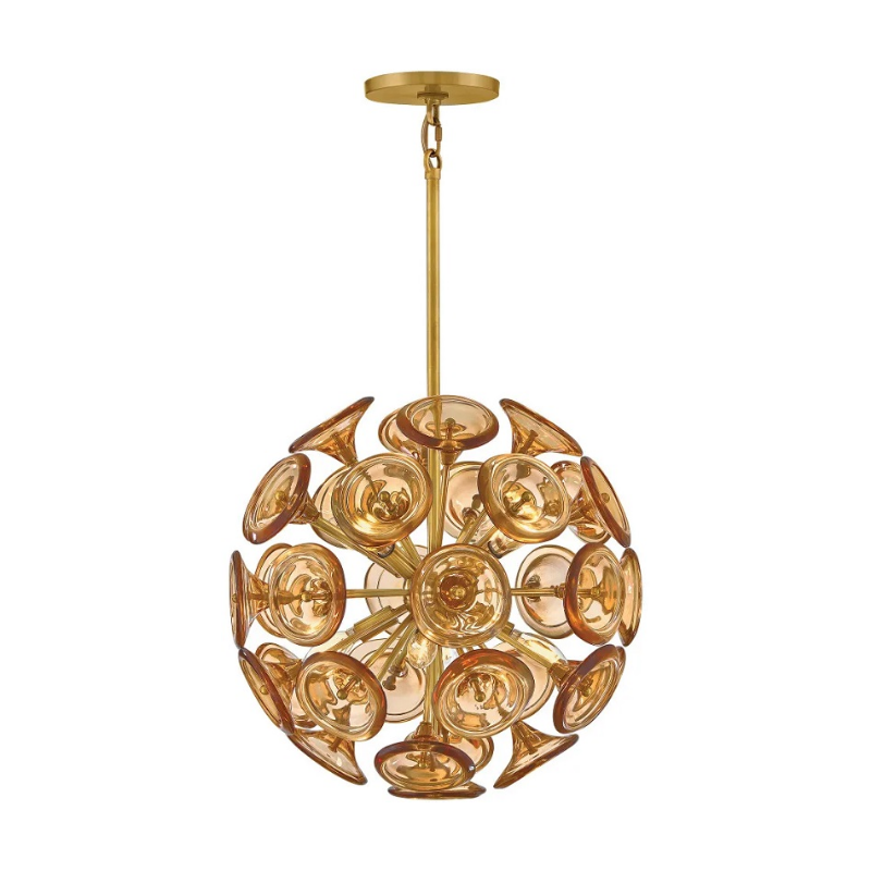 Fredrick Ramond FR46907 Maya 8-lt 20" LED Pendant - Unlacquered Brass/Light Amber Glass