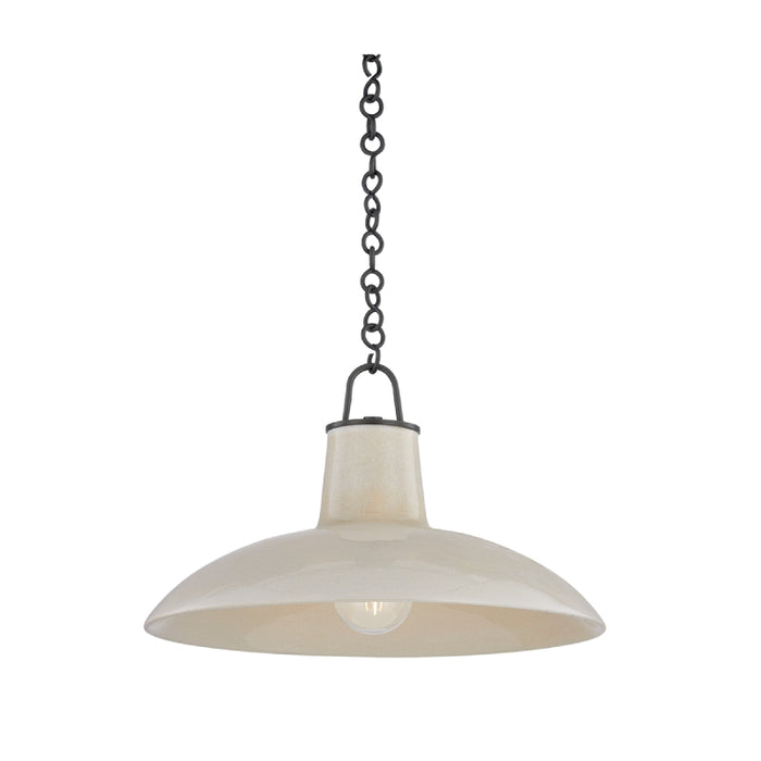 Hudson Valley 1918 Pottersville 1-lt 18" Pendant - Distressed Bronze w/ Ceramic Ivory Crackle