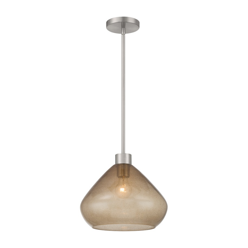 Minka Lavery 1941 Elaris 1-lt 13" Pendant - Brushed Nickel/Brown Bubble Glass