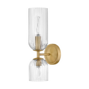 Hinkley 57472 Ava 2-lt 16" Tall LED Wall Sconce - Lacquered Brass/Clear Ribbed Glass