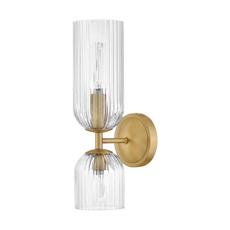Hinkley 57472 Ava 2-lt 16" Tall LED Wall Sconce - Lacquered Brass/Clear Ribbed Glass