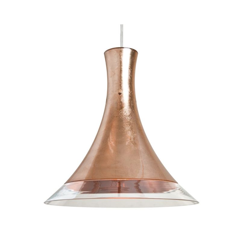 Besa 1TT-RIOCF Rio 1-lt 12" Pendant, Stem Fixture - Copper Foil/Clear/Satin Nickel