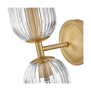 Hinkley 57472 Ava 2-lt 16" Tall LED Wall Sconce - Lacquered Brass/Clear Ribbed Glass