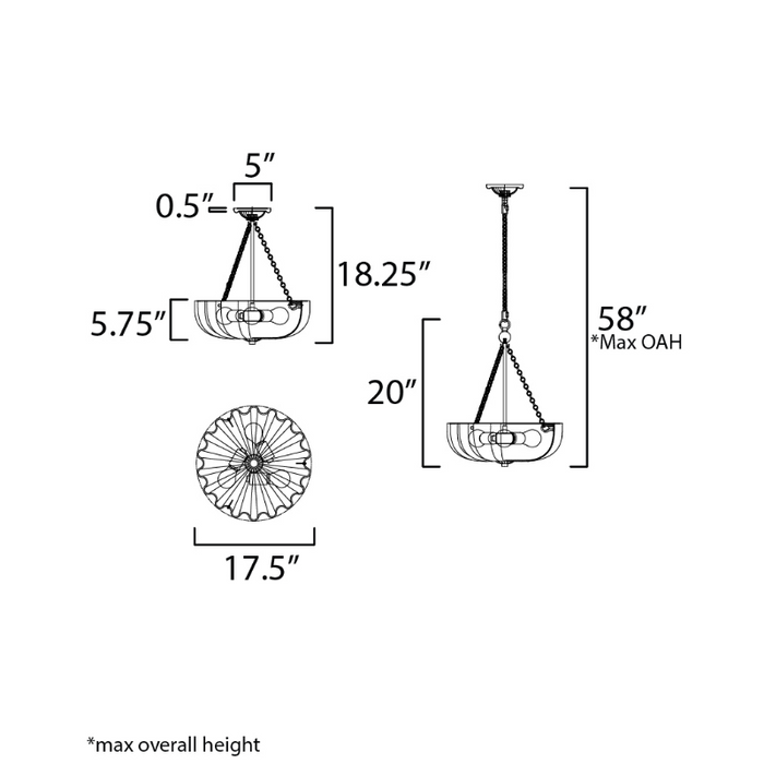 Maxim 22653 Bundt 3-lt 18" Convertible Pendant/Semi-Flush Mount