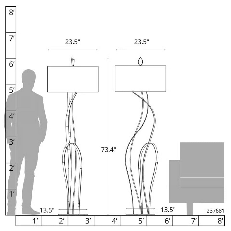 Hubbardton Forge 237681 Sway 1-lt 73" Tall Floor Lamp
