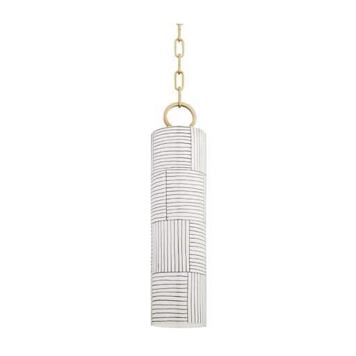 Hudson Valley 2384 Brookville 1-lt 21" Pendant-Aged Brass with Satin Leaf