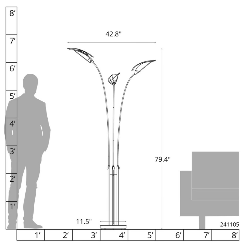 Hubbardton Forge 241105 Aerial 3-lt 79" Tall Torchiere