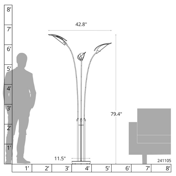 Hubbardton Forge 241105 Aerial 3-lt 79" Tall Torchiere