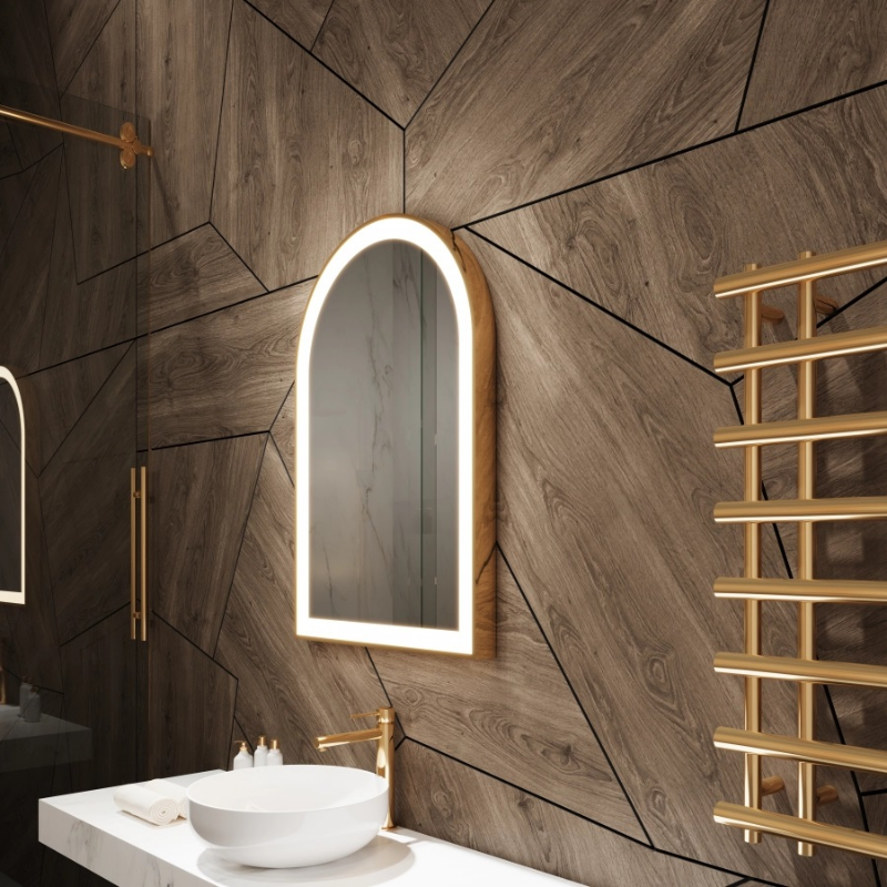 Paris Mirror Chic 24" x 36" Arch LED Vanity Front-Lit Mirror, 3CCT Selectable - Gold