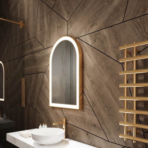 Paris Mirror Chic 24" x 36" Arch LED Vanity Front-Lit Mirror, 3CCT Selectable - Gold