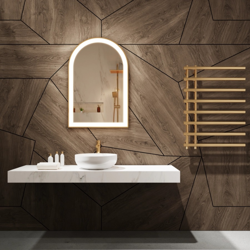 Paris Mirror Chic 24" x 36" Arch LED Vanity Front-Lit Mirror - Gold