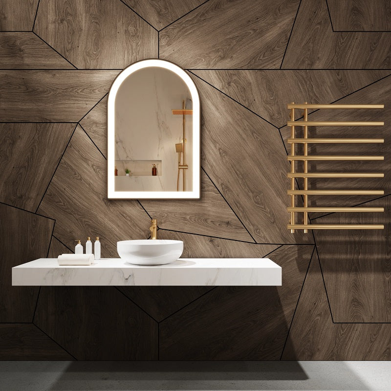 Paris Mirror Chic 24" x 36" Arch LED Vanity Front-Lit Mirror, 3CCT Selectable - Black